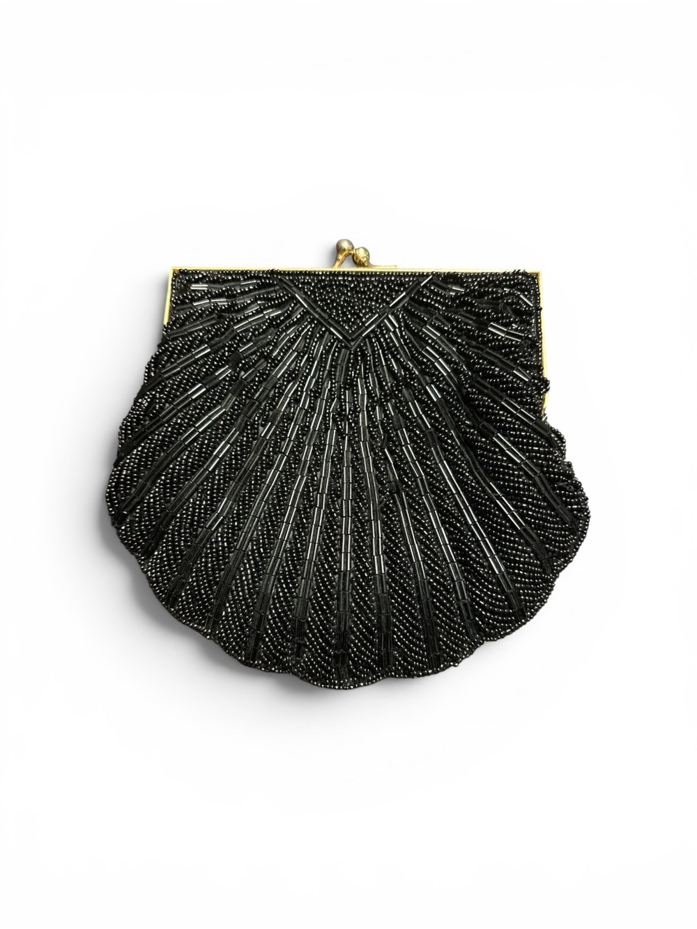 Black Beaded Shell-Style Evening shoulder bag Vintage